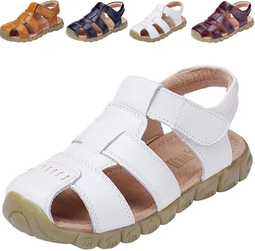 DADAWEN - Sandalias deportivas de cuero para niños y niñas puntera cerrada para exteriores para bebés niños pequeños y grandes
