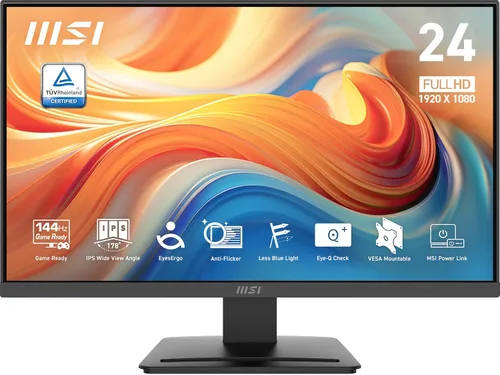 MSI PRO MP243L E14 Monitor de oficina para juegos IPS 1920 x 1080 (FHD) de 24 pulgadas, 144Hz, Adaptive-Synch, listo para HDR, HDMI, puerto VGA,
