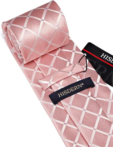 Miniatura 135 de HISDERN Conjunto de corbata a cuadros a cuadros pañuelo tejido clásico formal para hombre corbata y bolsillo cuadrado