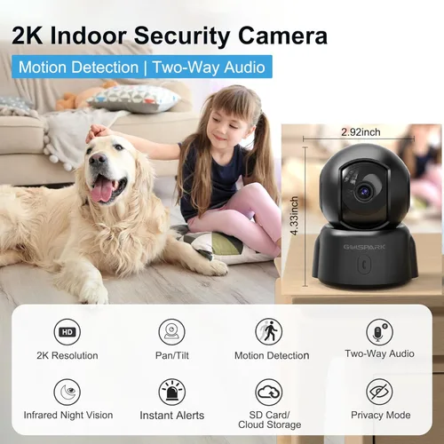 Miniatura 2 de GOLSPARK Cámara de seguridad para interiores 2K para monitor de bebé, cámara WiFi 360 de 2.4 GHz para mascotas con visión nocturna, detección