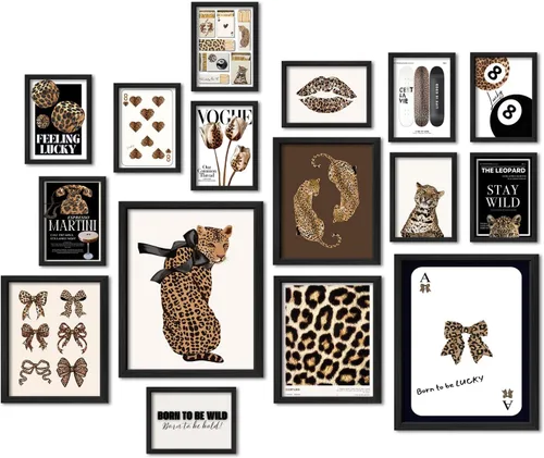 ANERZA 16 piezas de decoración de habitación estilo Estocolmo, conjunto de impresiones de arte de pared de estilo galeria de leopardo con estampado