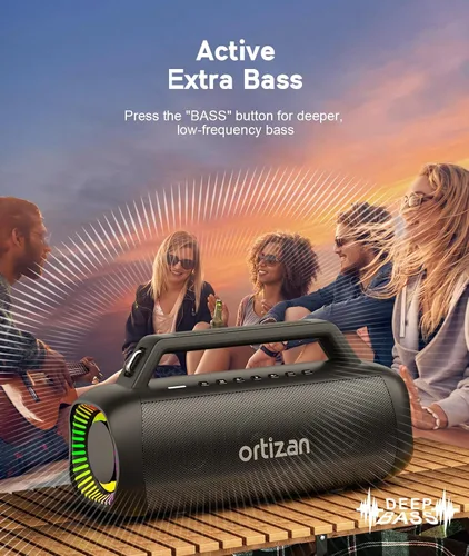 Miniatura 9 de Ortizan Altavoces inalámbricos Bluetooth de 80 W con graves, tiempo de reproducción 24 horas, IPX7 impermeable, Bluetooth 5.3, emparejamiento TWS