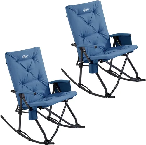 Miniatura 10 de Portal Mecedora plegable para acampar al aire libre – Silla reclinable gruesa acolchada mecedora portátil para camping para patio, porche delantero