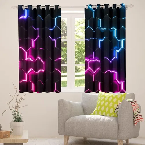 Miniatura 67 de Feelyou - Cortinas de ventana en forma de panal, tema geométrico hexagonal con luces de neón verdes, para chicos adolescentes y hombres, elegante