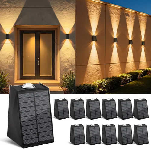 Miniatura 9 de Paquete de 6 luces solares de pared para exteriores, impermeables, arriba y abajo, 2 apliques de valla LED para casa, patio, porche, patio, jardín