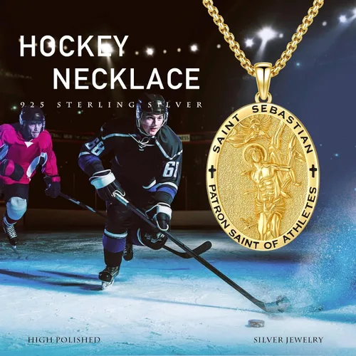 Miniatura 674 de Collar con colgante de plata de ley 925 con medalla de San Patrón, joyería religiosa para hombres y mujeres, con cadena de acero inoxidable 316L