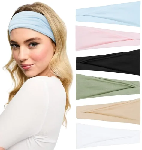 Miniatura 11 de Huachi Diademas para mujer, diademas elásticas bohemias para el cabello de mujer, antideslizantes, anchas y gruesas, de tela suave, accesorios