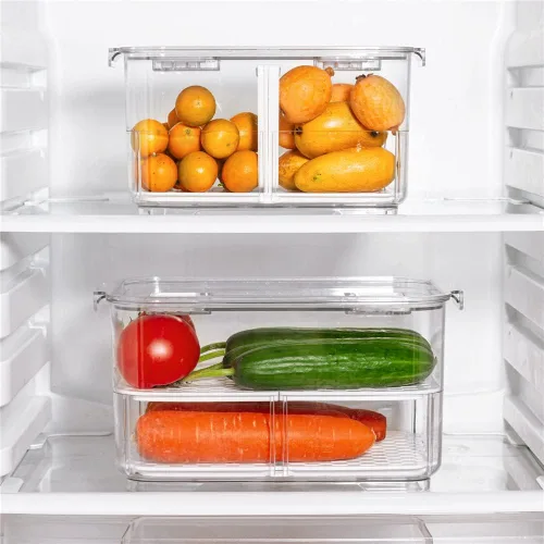 Miniatura 2 de SANNO Contenedores de almacenamiento de frutas y verduras, contenedores de almacenamiento de alimentos para refrigerador, organizador apilable