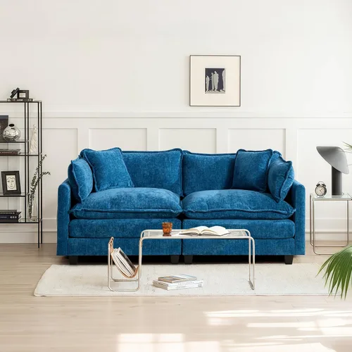 Miniatura 46 de Sofá seccional modular convertible de 76.7", sofás de dos plazas de chenilla con asiento profundo y cojines tipo loveseat para sala de estar, Beige