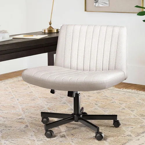 Miniatura 9 de LEMBERI Criss Corss - Silla con ruedas, sin brazos, de patas cruzadas anchas, silla de escritorio de oficina, mecedora de tela, giratoria