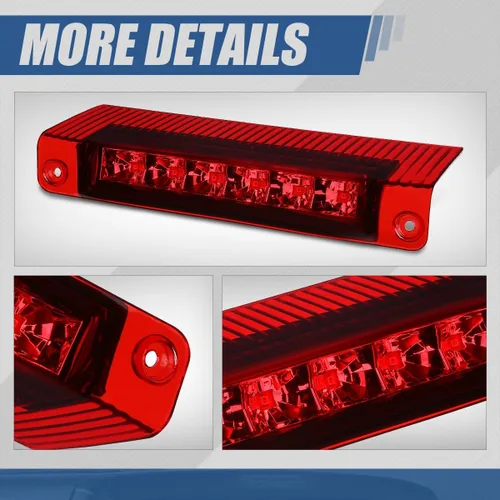 Miniatura 5 de Auto Dynasty Luz de Freno LED Trasera de Montaje Alto 3ra Tercera Cola Lámpara de Parada Compatible con Chevy Express GMC Savana 1500 2500 3500 Rojo