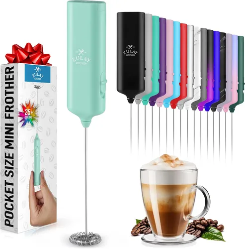 Miniatura 54 de Varita de espumador de leche mini y potente – Potente espumador de café de mano, mezclador de bebidas operado con batería – Tamaño de bolsillo Azul