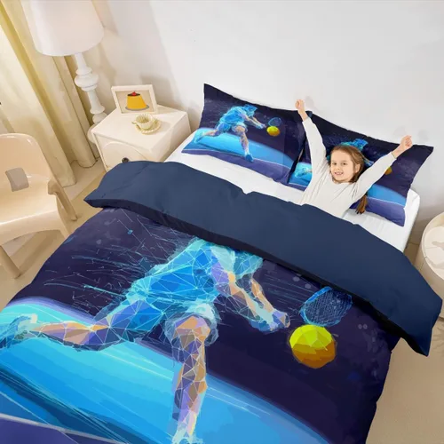 Miniatura 2 de Erosebridal Juego de ropa de cama con pelota de tenis para niños, funda de edredón con temática de juegos deportivos, tamaño individual para niños
