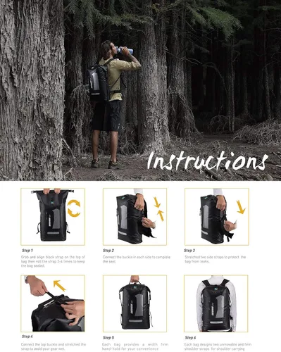 Miniatura 8 de IDRYBAG Mochila impermeable para hombres 20L/30L/40L, bolsa seca flotante para kayak, mochila seca para senderismo Negro