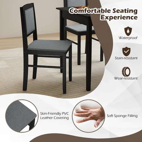 Miniatura 6 de Tangkula - Juego de mesa de comedor para 4, juego de comedor de madera maciza estilo granja con patas de madera de goma, asiento tapizado y respaldo