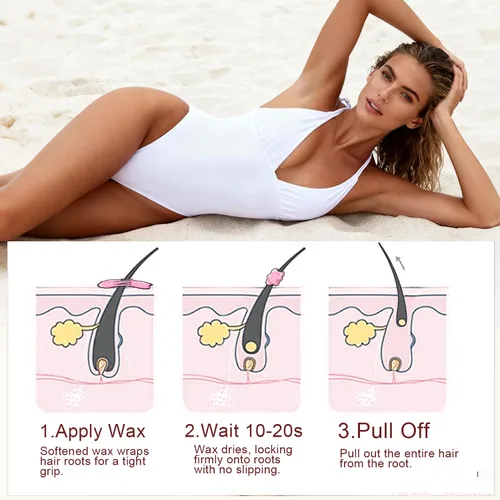 Miniatura 4 de Cuentas de cera dura para depilación de piel sensible, granos de cera de perlas sin dolor de 1.1 libras con 20 espátulas para bikini, cejas