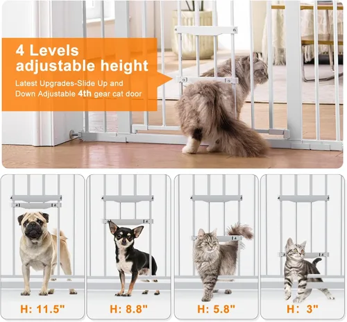 Miniatura 2 de FURTIME Puerta de bebé de 29 a 41 pulgadas con puerta de gato ajustable, puerta de perro de cierre automático para escaleras, puertas y casas, Blanco