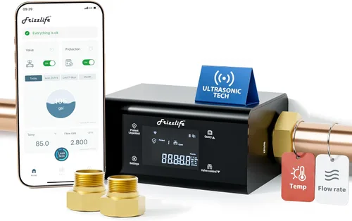 Miniatura 11 de Frizzlife LP365 Monitor de agua inteligente de 1.25 pulgadas y apagado automático, detección ultrasónica de micro fugas de 0.01 GPM, control remoto