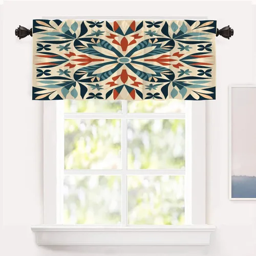 Miniatura 61 de Shrahala Beige and Orange Abstract Art Brushstrokes Blackout Curtain Tiers, Abstract Oil Paint Kitchen Valance Light Blocking Tier Drapes with Rod
