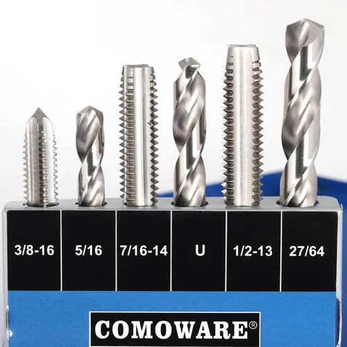 Miniatura 2 de COMOWARE Juegos de taladros y grifos, brocas HSS Jobber de longitud con caja de metal indexado 18 piezas, 6-32 a 1/2 "-13 tamaños de grifo