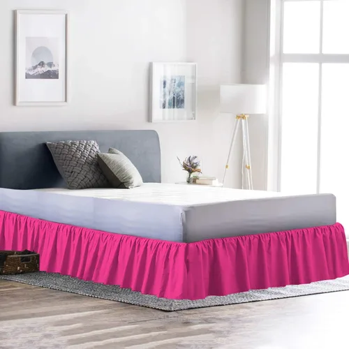 Miniatura 11 de 100% algodón 600 hilos 1 pieza falda de cama con volantes de polvo de 12 pulgadas con plataforma, estilo recogido (tamaño Queen, rosa)