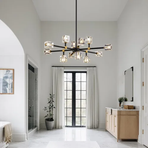 Miniatura 4 de Candelabro de Cristal Negro, Lámparas de Araña Sputnik con 12 Luces, Lámpara de Techo Moderna Ajustable en Altura Semiempotrada para Comedor, Isla