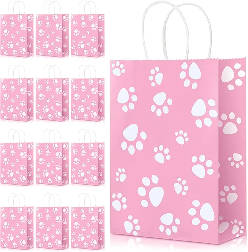 Miniatura 15 de Blulu 20 piezas bolsas de regalo con forma de pata de cachorro con asas de papel trenzado, bolsas de papel para regalo de golosinas para mascotas