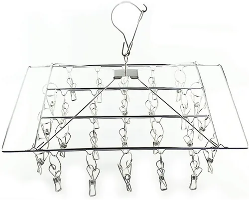 LIFKOME Percha de secado de ropa, toallero, colgador de calcetines, clips de ropa interior, tendedero cuadrado de metal, 26 clavijas, con ganchos