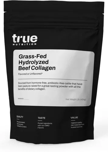 True Nutrition Polvo de colágeno hidrolizado, alimentado con pasto, carne de res criada en pasto, 1.13 oz de proteína de colágeno por porción,