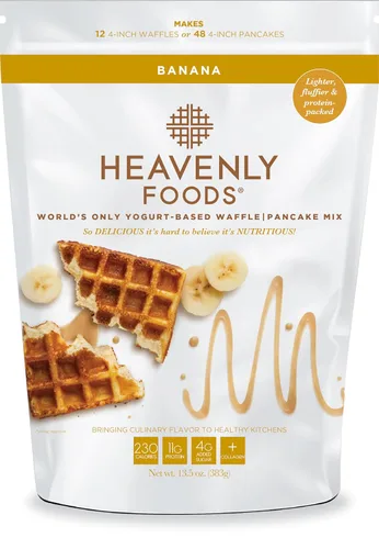 Heavenly Waffles® Mix, Banana, 11g de proteína, a base de yogur, saludable y nutricionalmente equilibrado, Waffles y panqueques de sabor superior,