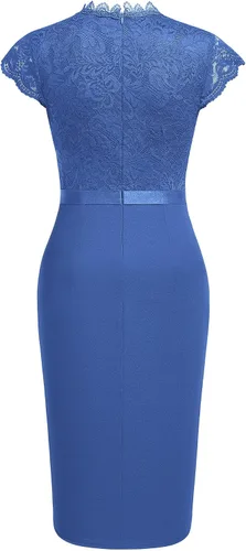 Miniatura 6 de Miusol vestido de cóctel corto para mujer, estilo retro y floral, con encaje y volantes