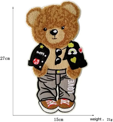 Miniatura 2 de Parche de oso de peluche de 10.6 in* 5.9 in, apliques de dibujos animados, parche de felpilla de oso, adecuado para ropa decorativa, suéter, textil