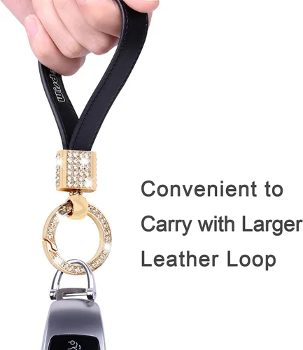 Miniatura 4 de Wisdompro Llavero de cuero genuino para automóvil, portallaves universal brillante para llavero FOB de cuero para mujeres, para llaves de automóvil