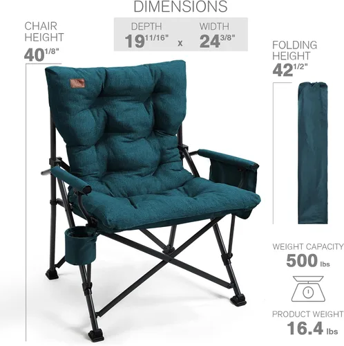 Miniatura 7 de EVER ADVANCED Silla de camping plegable acolchada de gran tamaño para adultos, silla de césped resistente con bolsillos laterales, silla portátil