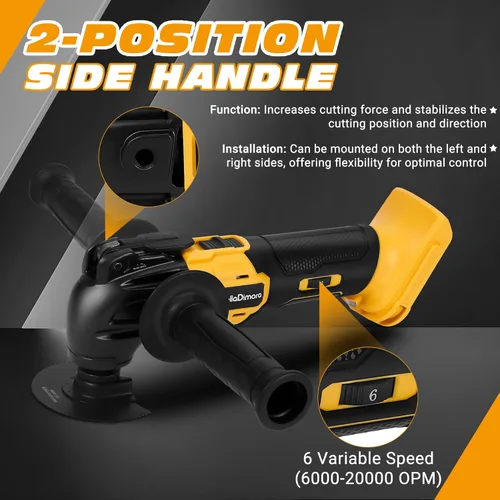 Miniatura 4 de bellaDimora Multiherramienta oscilante compatible con DeWalt 20V MAX, motor sin escobillas de 600 W (6000-20000 OPM), kit de accesorios de 23 piezas
