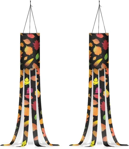 Hojas de arce coloridas de otoño, 2 piezas, manga de viento colgante, ligera, lavable a máquina, tela de poliéster, patio, césped, jardín, árbol,