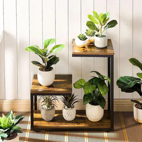 Miniatura 6 de Mesa auxiliar en forma de G, mesa auxiliar de 3 niveles para sofá interior, mesa auxiliar pequeña con marco de metal para sala de estar, dormitorio