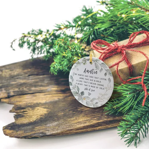 Miniatura 4 de Adorno de Navidad para tía 2026, recuerdo redondo de cerámica, para colgar en árboles de Navidad, refrigeradores o ventanas, incluye caja de regalo