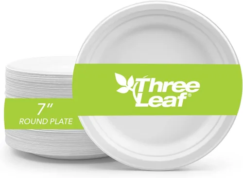 Miniatura 8 de three leaf Plato redondo de bagazo de 10 pulgadas, 25 unidades, platos de bagazo desechables, resistentes, súper fuertes, naturales y ecológicos
