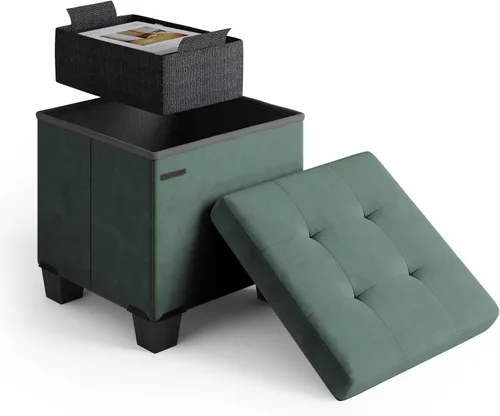 Miniatura 114 de Cubo otomano de almacenamiento con cubo pequeño, otomana cuadrada de 15 pulgadas con almacenamiento para sala de estar y dormitorio, reposapiés