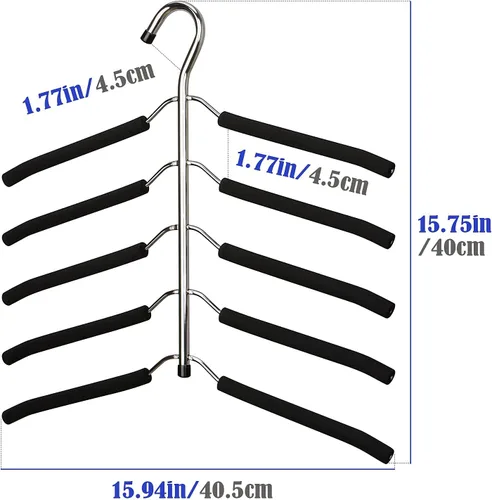 Miniatura 7 de Perchas de ropa que ahorran espacio, 4 paquetes de 4 paquetes de brazo oscilante antideslizante acolchado percha de 5 capas de acero inoxidable