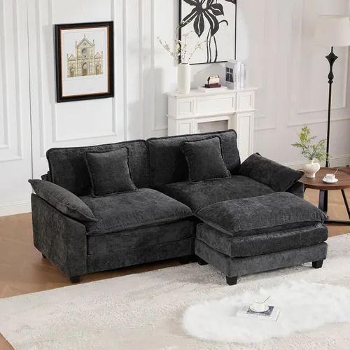 Miniatura 84 de Sofá modular negro de 111.5 pulgadas, sofás seccionales grandes de 3 plazas para sala de estar, sofá nube de tela de felpilla de gran