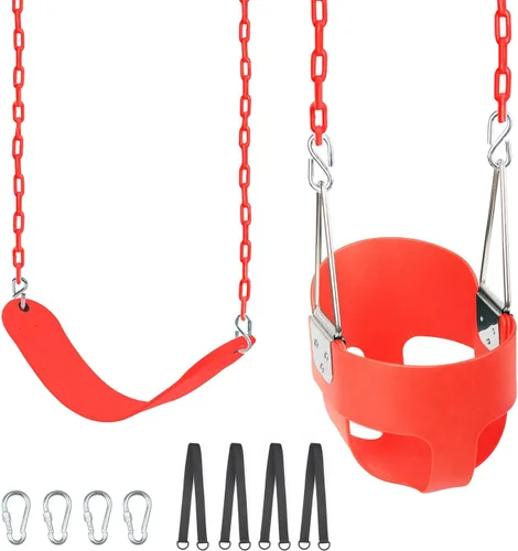 Miniatura 9 de KINSPORY Asiento de columpio para niños pequeños, respaldo alto de alta resistencia, columpio para bebé totalmente montado, cadena de hierro, Verde