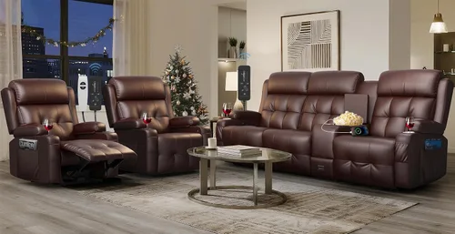Miniatura 18 de Sofá reclinable biplaza, asiento de cine en casa de 4 plazas, sofá reclinable con USB, consola central, sillón reclinable de pared para caravana