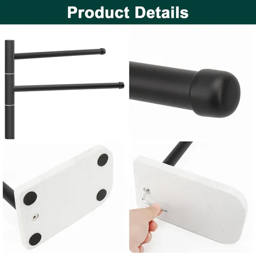 Miniatura 6 de Toallero de mano, soporte para toallas de mano en forma de F con base de mármol, barra de soporte giratorio de acero inoxidable para toalla de mano