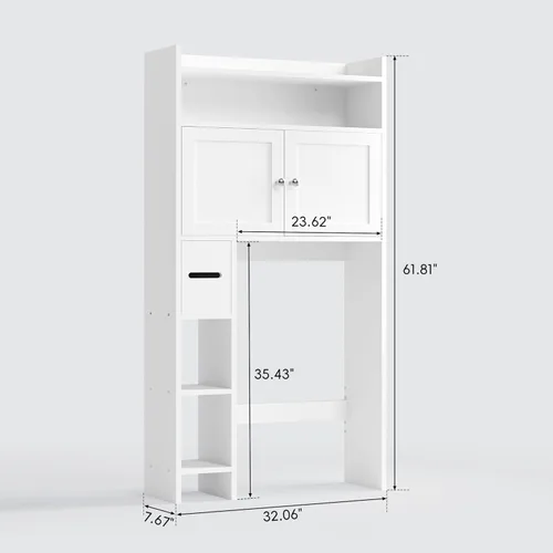 Miniatura 2 de MU Gabinete de almacenamiento sobre el inodoro con puertas, organizador de almacenamiento de baño de 32 pulgadas con estantes laterales, estante