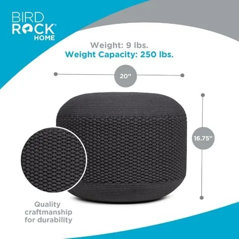 Miniatura 3 de BIRDROCK HOME Puf otomano para exteriores Taburete impermeable tejido a mano con relleno de bolsa de cuentas Reposapiés bohemio para patio, sala
