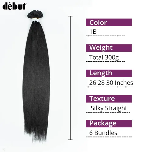Miniatura 3 de Largo pelo recto 6 paquetes 26 28 30 pulgadas fibra alta temperatura 10.58 oz para cabeza completa pelo sintético tejido 1B