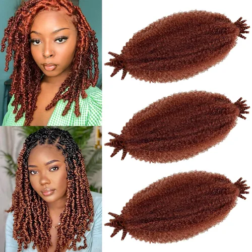 Miniatura 20 de Trenzas de pelo rizado anudadas a crochet estilo afro Marley, 12 pulgadas, pelo pre-separado y trenzado en resorte, trenzas de pelo afro rizado y 4#
