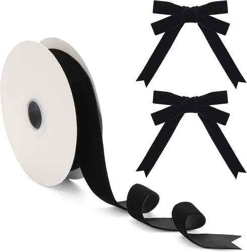 Cinta de terciopelo negro de 1 pulgada para envolver regalos, cinta de Navidad de terciopelo negro vintage de 25 yardas para decoraciones de árboles